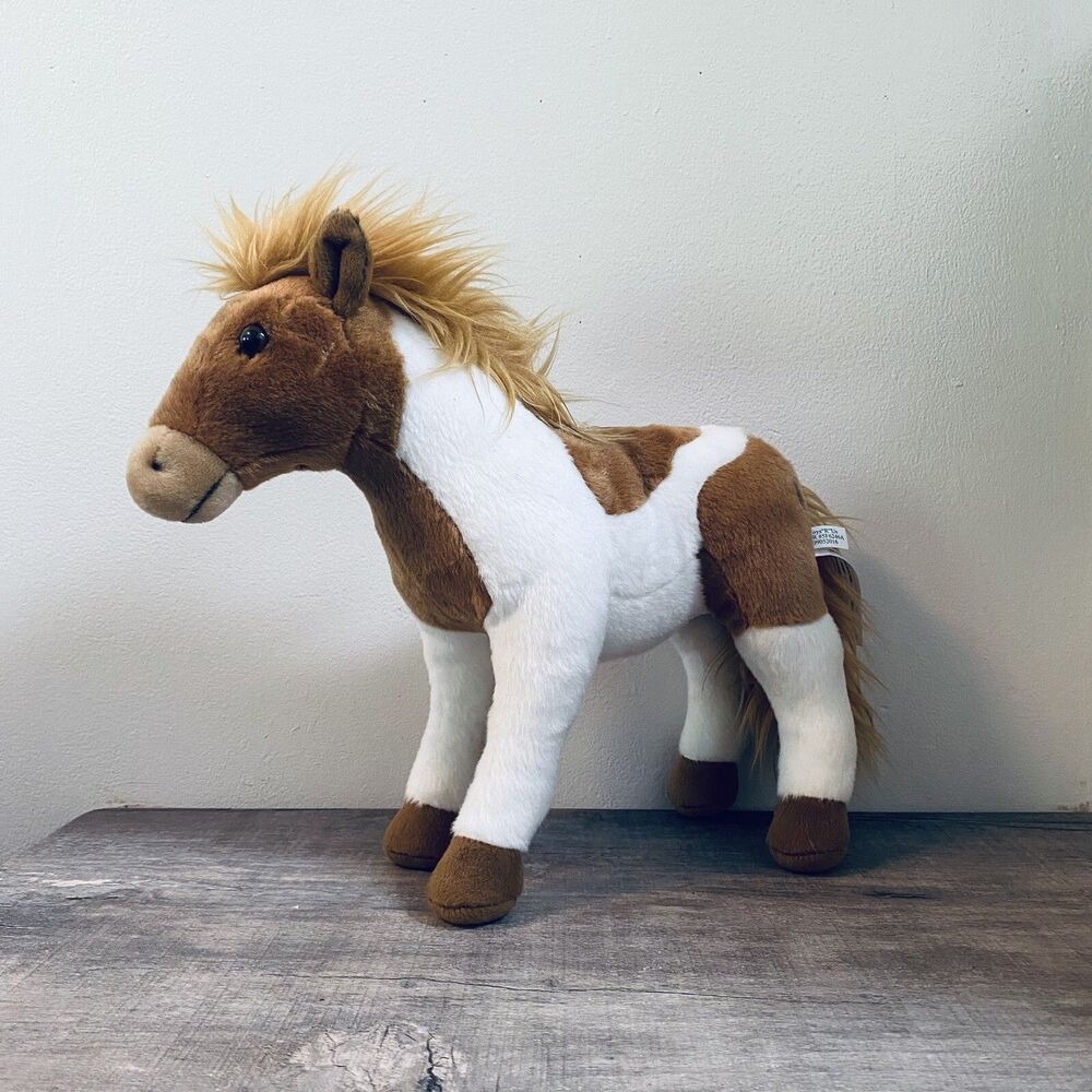 13” FAO Schwarz Toys R Us Exclusive White /Brown Horse Plush Stuffed Animal 2015